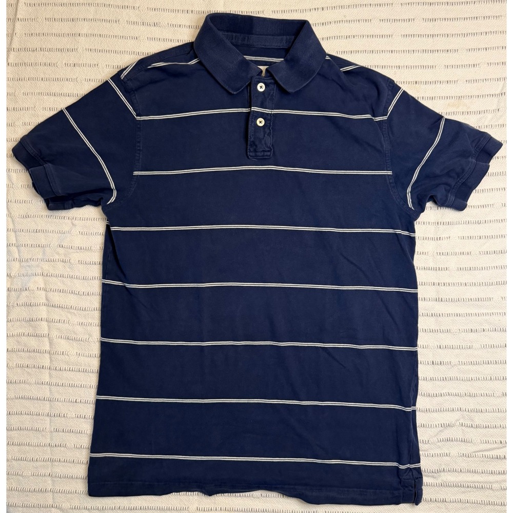 Vintage Eddie Bauer Mens Large Tall Navy Blue Striped Cotton Short Sleeve Polo
